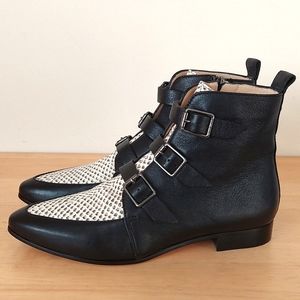 Jimmy Choo Black and White Ankle Boots with Straps